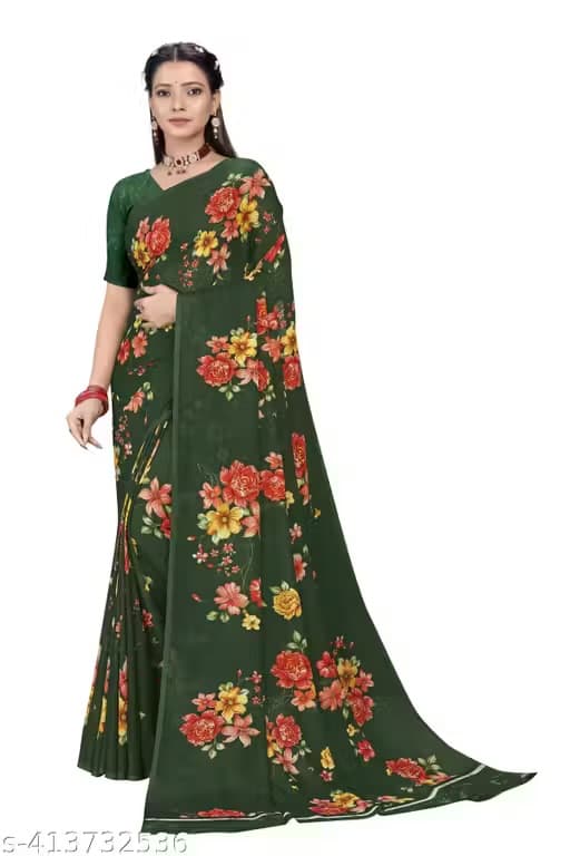 Festive Dori Work Dark Green Georgette Saree - alternate view